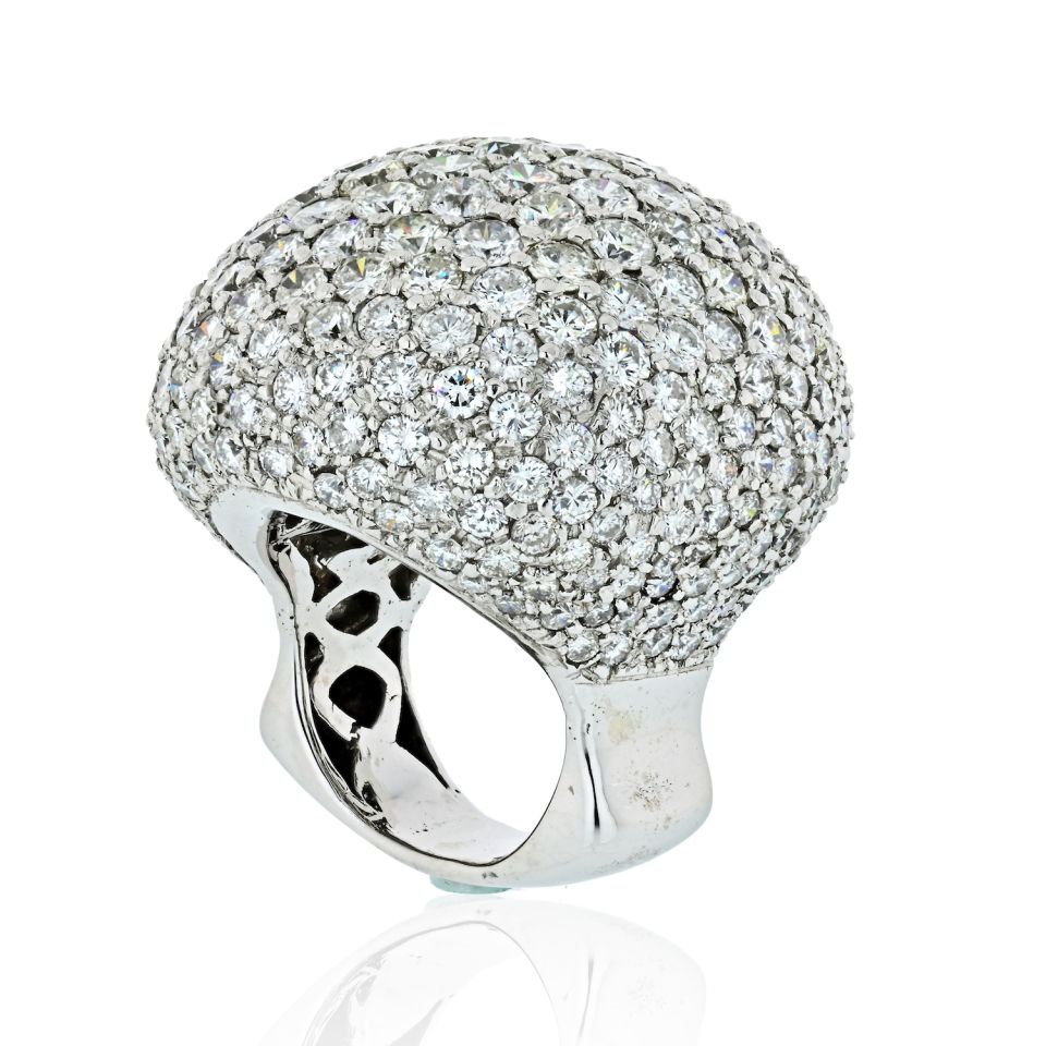 18K White Gold 25 Carats Dome Diamond Cluster Estate Ring