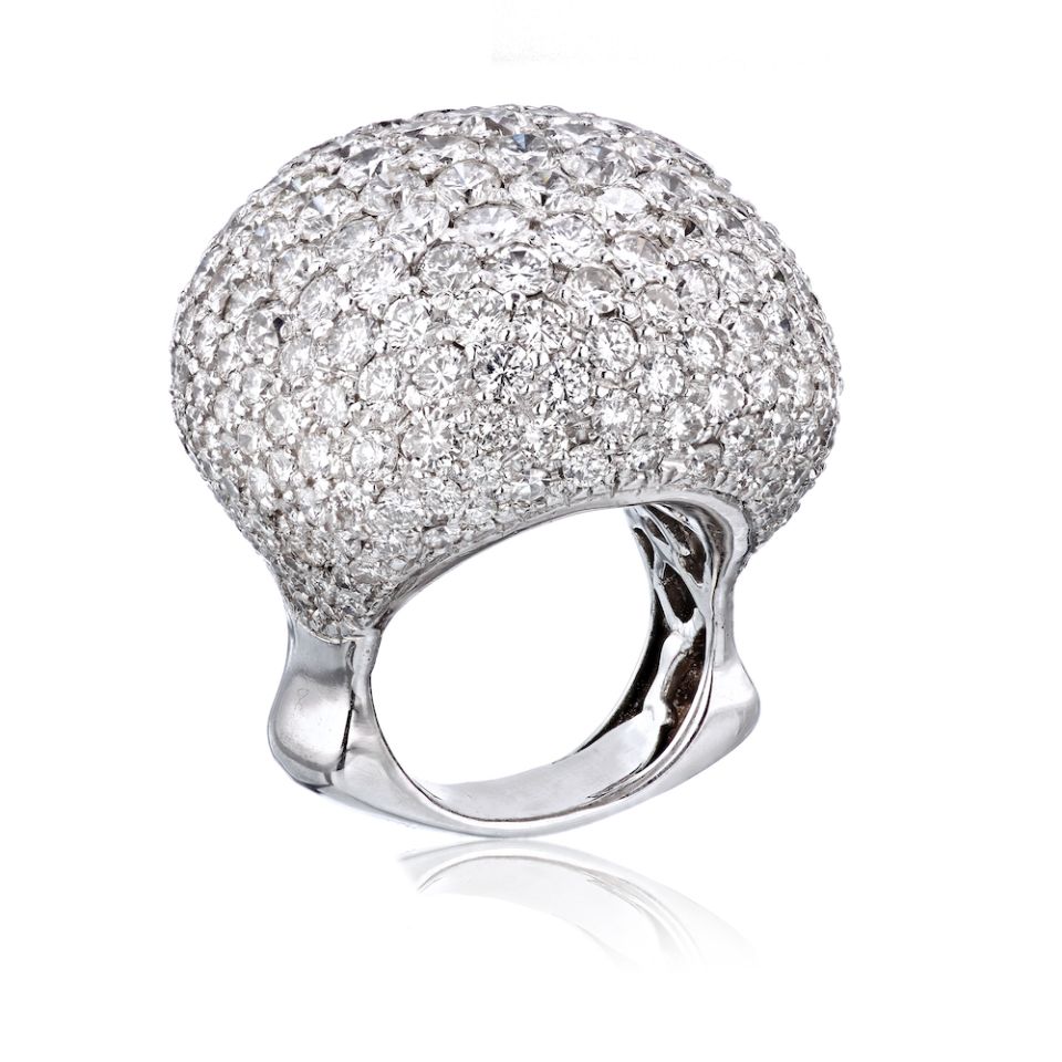 18K White Gold 25 Carats Dome Diamond Cluster Estate Ring