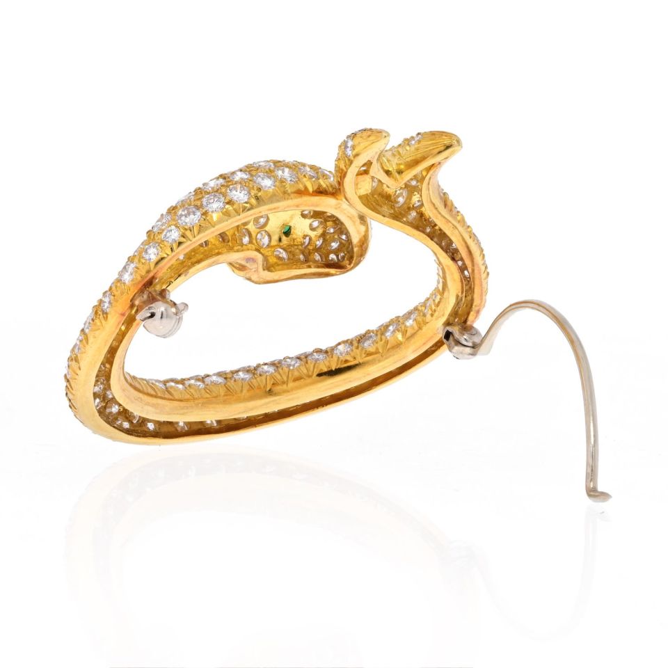 Estate 18K Yellow Gold 8 Carat Pave Set Diamond Koi Fish Brooch