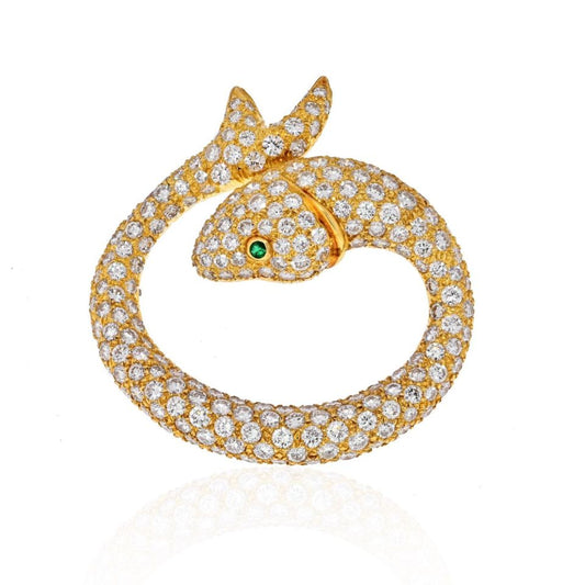 Estate 18K Yellow Gold 8 Carat Pave Set Diamond Koi Fish Brooch