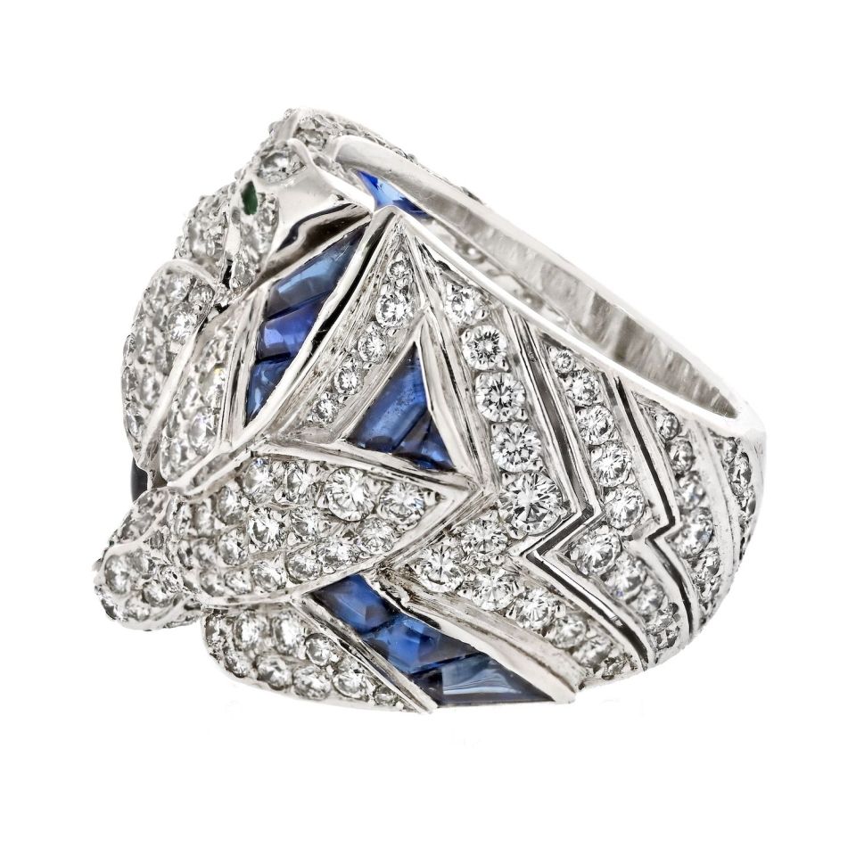 Cartier 18K White Gold Diamond And Sapphire Dove Estate Ring