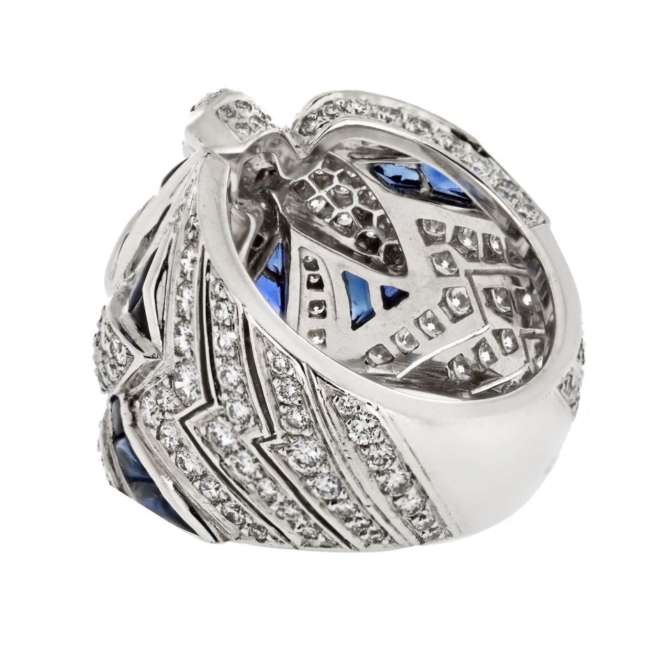 Cartier 18K White Gold Diamond And Sapphire Dove Estate Ring