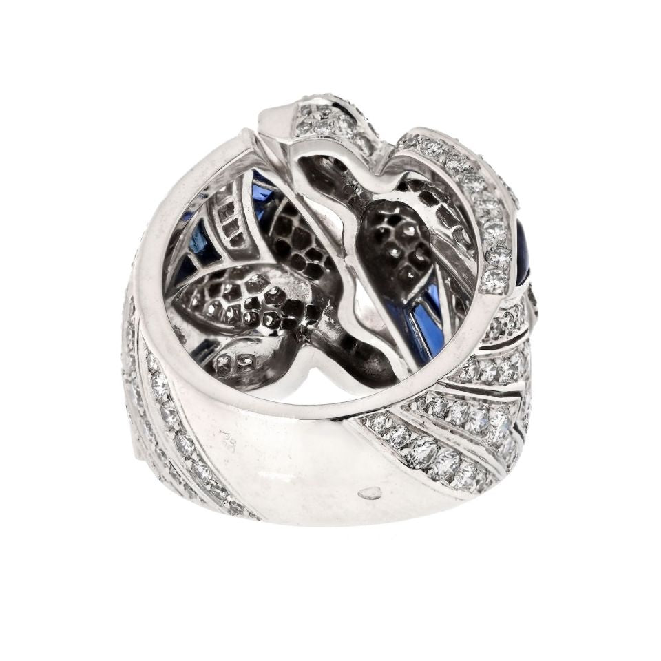 Cartier 18K White Gold Diamond And Sapphire Dove Estate Ring