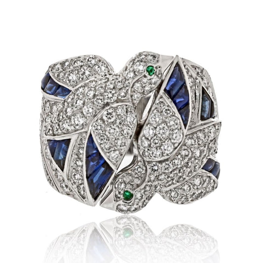 Cartier 18K White Gold Diamond And Sapphire Dove Estate Ring