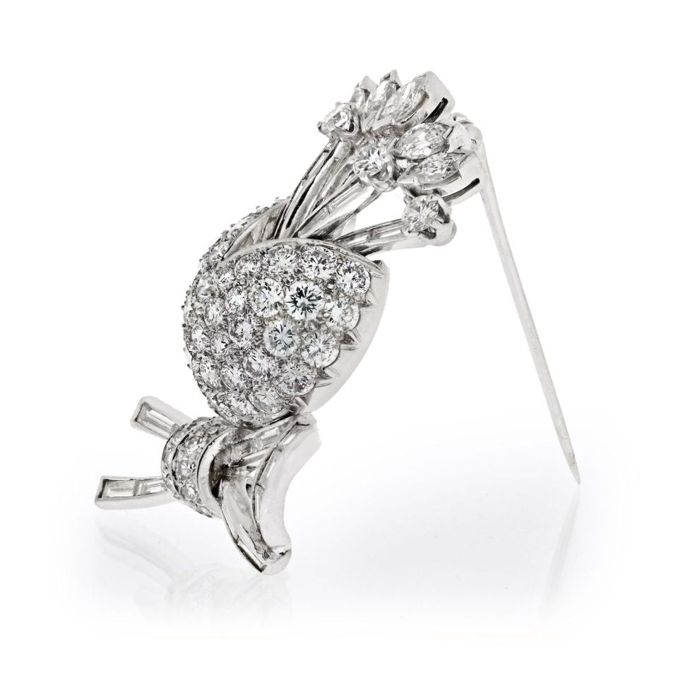 Platinum 5.00Cttw Vintage Estate Diamond Brooch