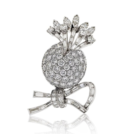 Platinum 5.00Cttw Vintage Estate Diamond Brooch