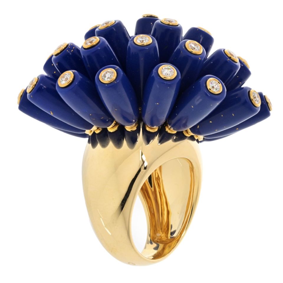 Cartier Paris Nouvelle Vague 18K Yellow Gold Blue Lapis And Diamond Estate Ring