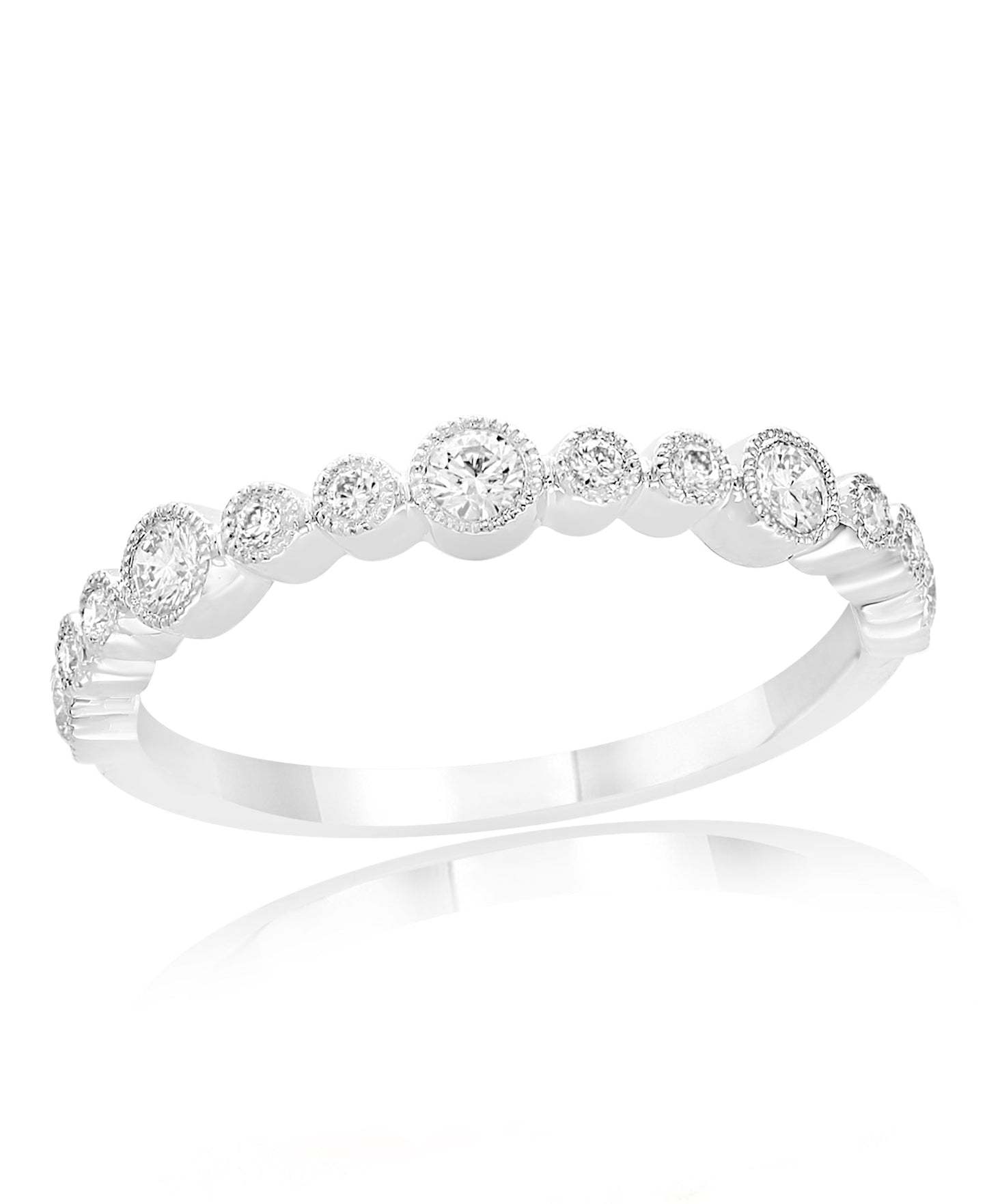 Trendy Half-Way Bezel-Set Diamond Wedding Band in White Gold