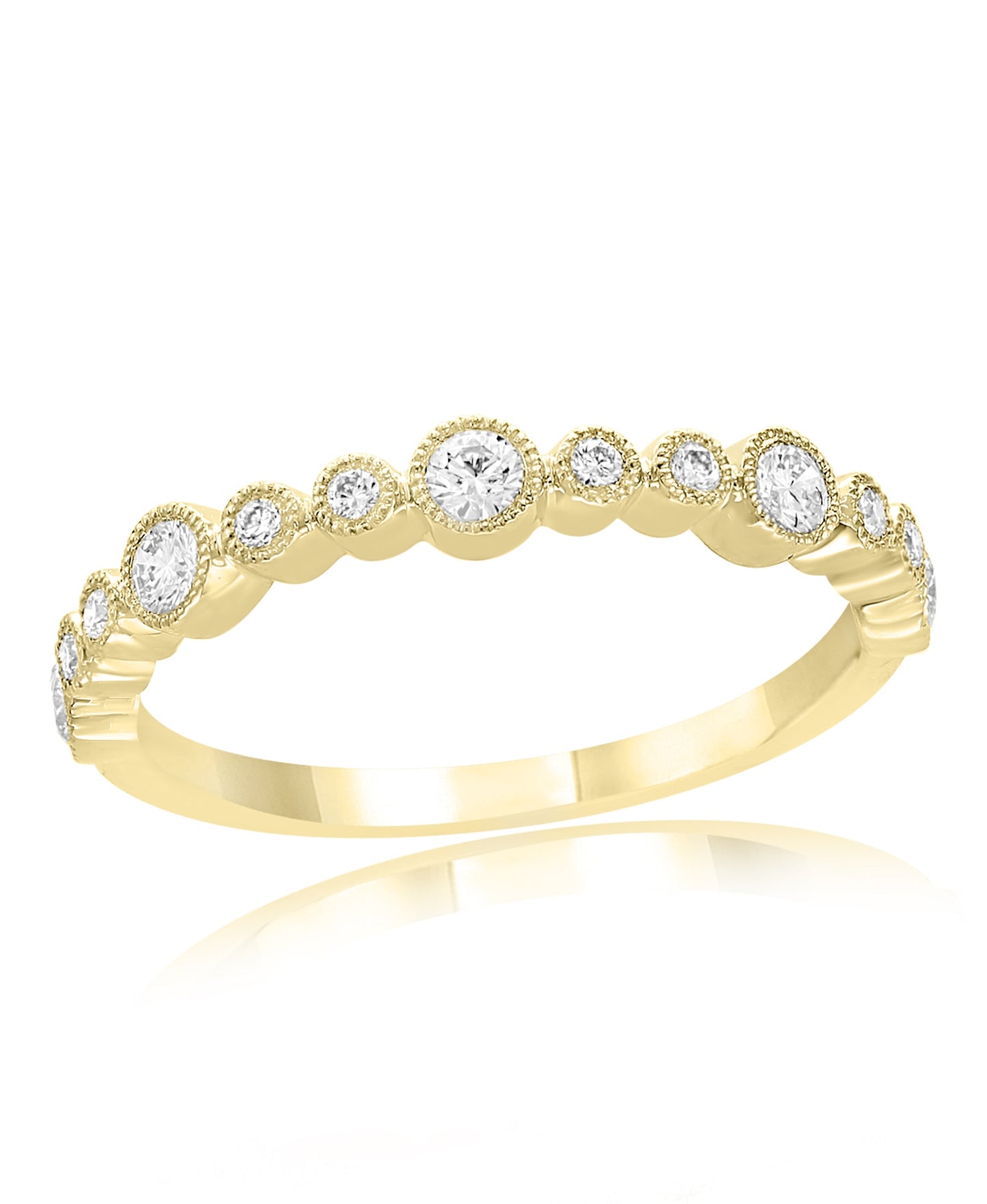 Trendy Half-Way Bezel-Set Diamond Wedding Band in Yellow Gold