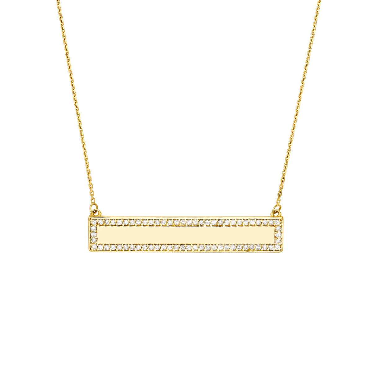 Engravable Bar Necklace with 1/3ct Diamond Border - Laura's Gems