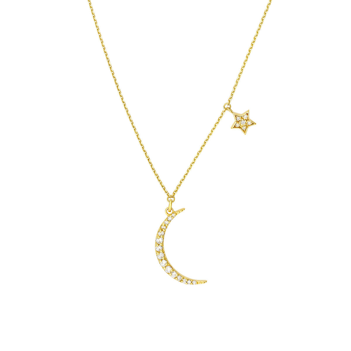 Diamond Moon with Star Dangle Necklace - Laura's Gems