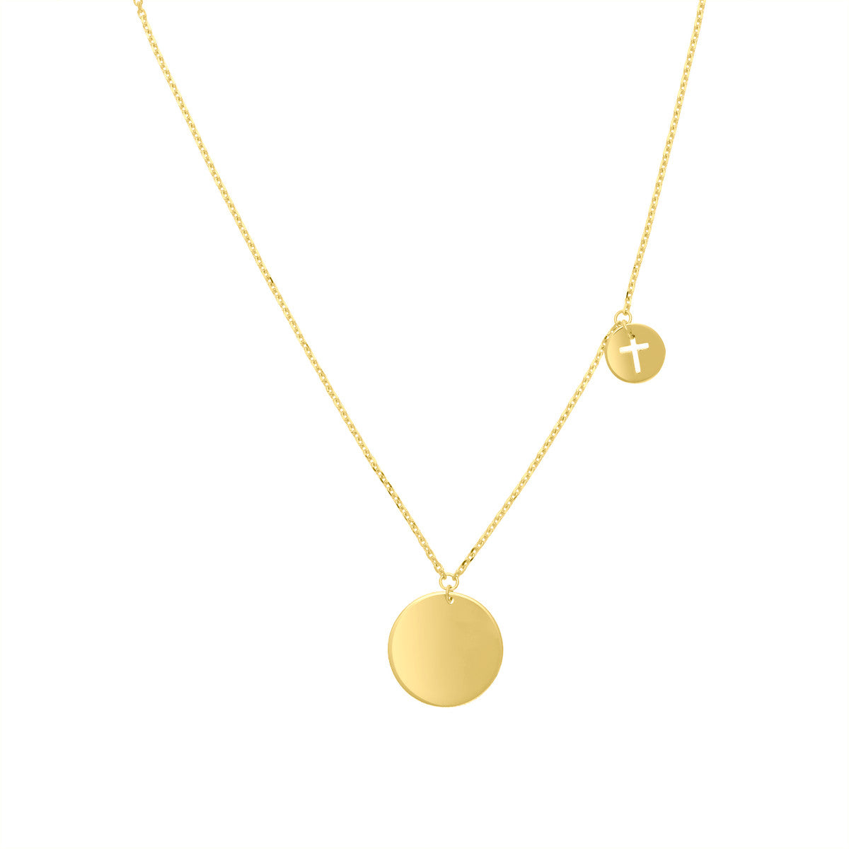 Disc Necklace with Cutout Cross Disc Dangle - Laura's Gems