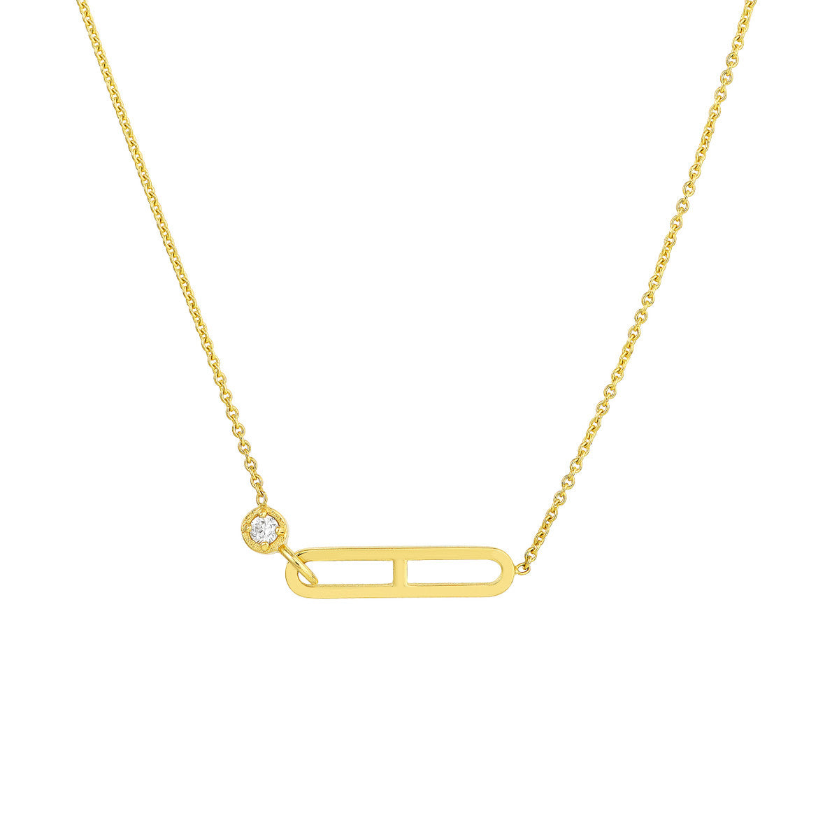 Diamond Solitaire Paper Clip Element Necklace - Laura's Gems