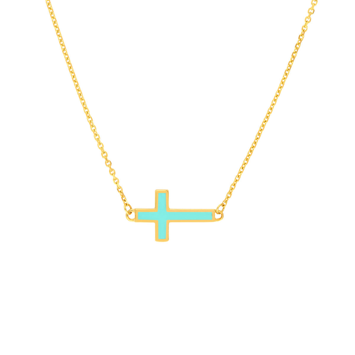 Lt.Turquoise Enamel Sideways Cross Necklace - Laura's Gems