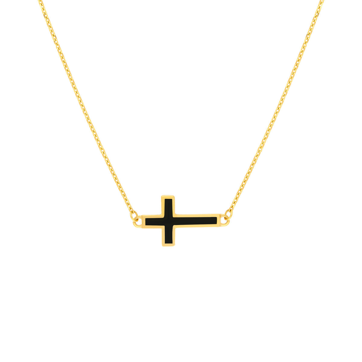 Black Enamel Sideways Cross Necklace - Laura's Gems